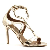 Sandały damskie - Złote skórzane sandały na szpilce 103R - Neścior - miniaturka - grafika 1