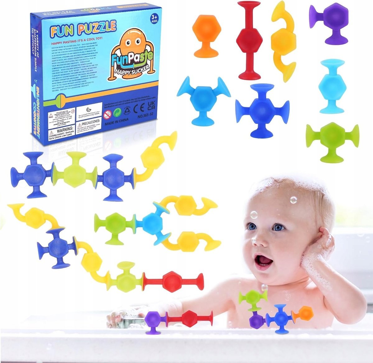 SILIKONOWE PRZYSSAWKI PUZZLE ZABAWKA PODRÓŻE DLA DZIECI DO WANNY 48 SZT