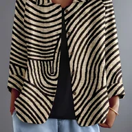 Koszule damskie - TEMU Damski Wiosenno-Jesienny Kardigan z Długim Rękawem w Paski, Casualowa Koszula z Guzikami - miniaturka - grafika 1