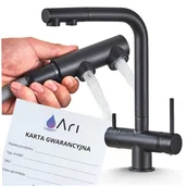 Baterie kuchenne - Bateria Kuchenna Trójdrożna z Obrotową Wyciąganą Wyjmowaną Elastyczną Wylewką Kran Do Kuchni z Dodatkową Wylewką WODA FILTROWANA - CZARNA - miniaturka - grafika 1