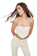 Body - Trendyol Damska bluzka slim bodycone, bez ramiączek, tkana bluzka, Ecru, 64 - miniaturka - grafika 1