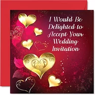 Kartki okolicznościowe i zaproszenia - Karta akceptacyjna RSVP na wesela i przyjęcia - I Would Be Delighted - karty RSVP ślub, zaproszenia na zaręczyny przyjęcie, 145 mm x 145 mm kartka okolicznościowa - miniaturka - grafika 1