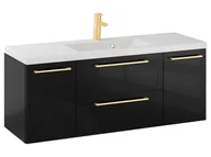 Szafki łazienkowe - Szafka Wisząca Z Umywalką RON 120 cm D - Czarny Wysoki Połysk - Uchwyty Złote Szczotkowane - miniaturka - grafika 1