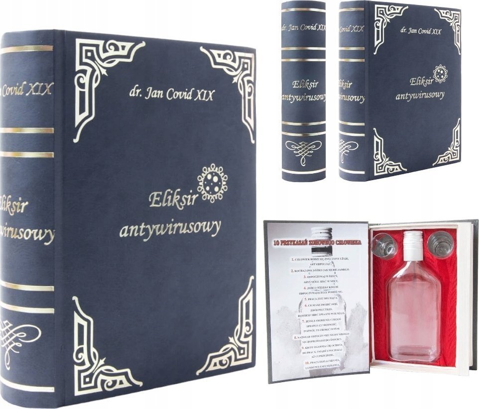 Książka na alkohol ELIKSIR ANTYWIRUSOWY prezent + butelka 350 ml na bimber