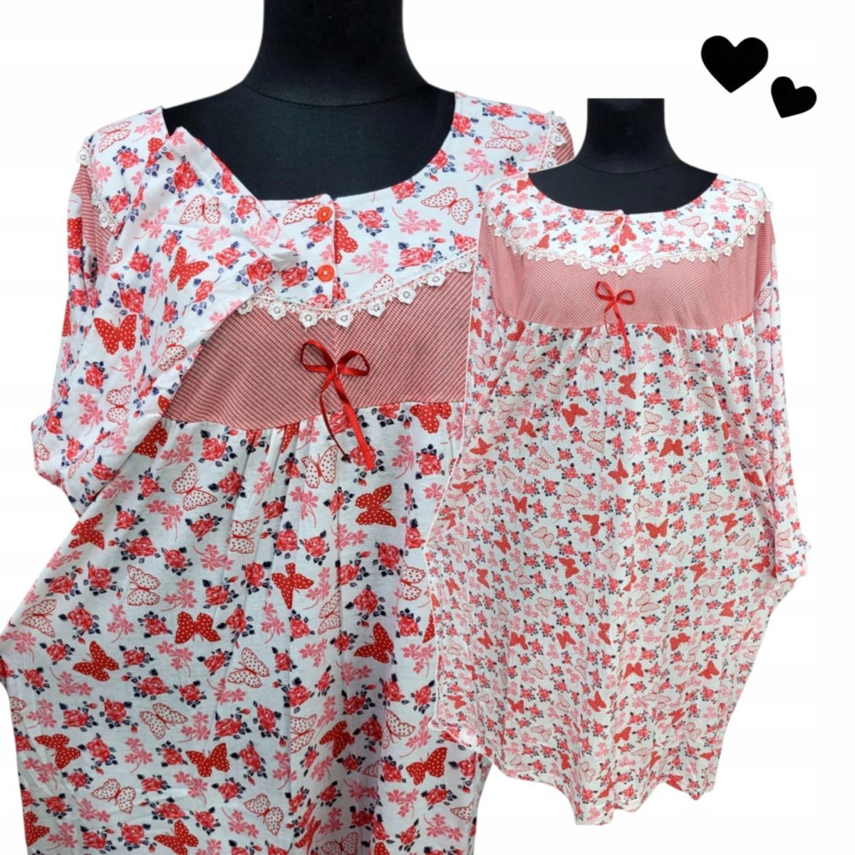 KOSZULA NOCNA MOTYL luźna bawełna długi rękaw prezent piżama 50 52 5XL 6XL