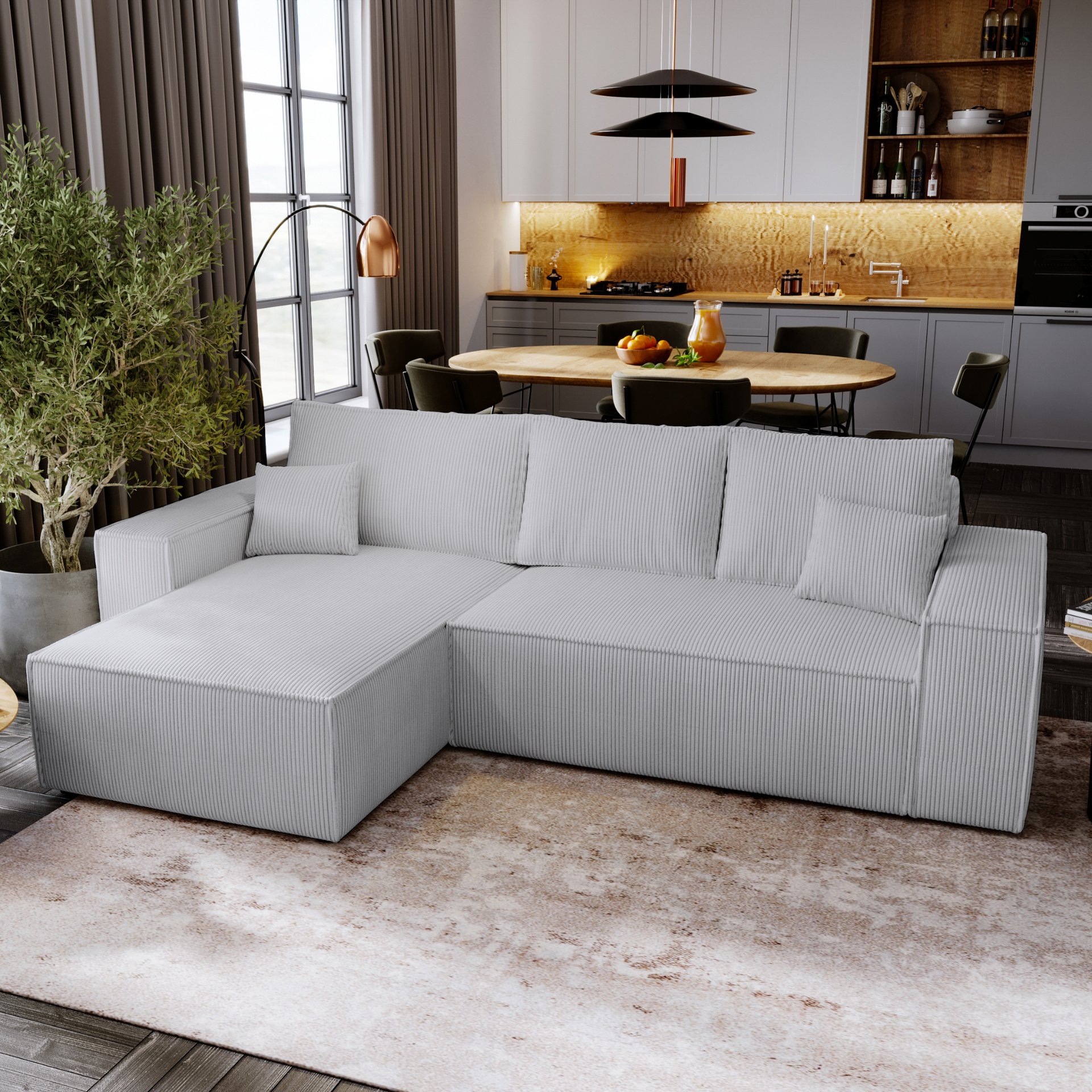 Sofa narożna z funkcją spania Majorka L - Sofa 280 cm z funkcją spania, narożnik w kształcie litery L, zestaw wypoczynkowy - Grey & Poso 110