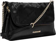 Torebki damskie - TOREBKA LISTONOSZKA MONNARI CZARNA HAFT ZAWIESZKI LOGO - miniaturka - grafika 1