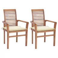 Fotele i krzesła ogrodowe - vidaXL Krzesła stołowe 2 szt. kremowe poduszki drewno tekowe Darmowa dostawa 3062597 - miniaturka - grafika 1
