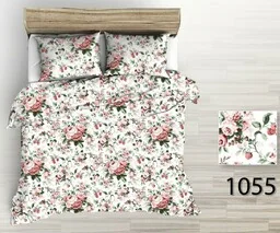 Karo Pościel z kory 180x200 biała bordowa peonie kwiaty 1055 zapinana na guziki 100% bawełna - Pościel - miniaturka - grafika 1