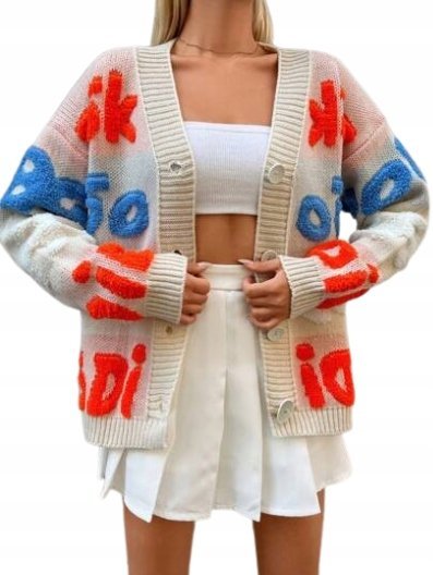SWETER DAMSKI WIELOKOLOROWY Z DŁUGIM RĘKAWEM ŁRI