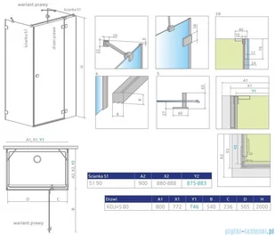 Radaway Essenza Pro Brushed Gold Kdj+S kabina 90x80x90cm prawa szczotkowane złoto 10097380-99-01R/10098090-01-01/10098090-01-01 - Kabiny prysznicowe - miniaturka - grafika 2