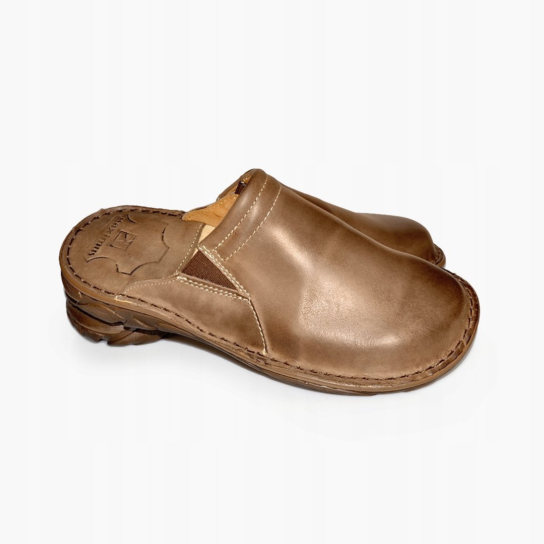 Polskie klapki męskie skórzane kryte 026 skóra MAXIMUS brąz 43