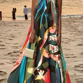 Sukienki - TEMU Stylowa sukienka z kwiatowym nadrukiem, okrągły dekolt, bez rękawów, długa sukienka w kształcie litery A, idealna na wiosnę i , odzież damska. - miniaturka - grafika 1