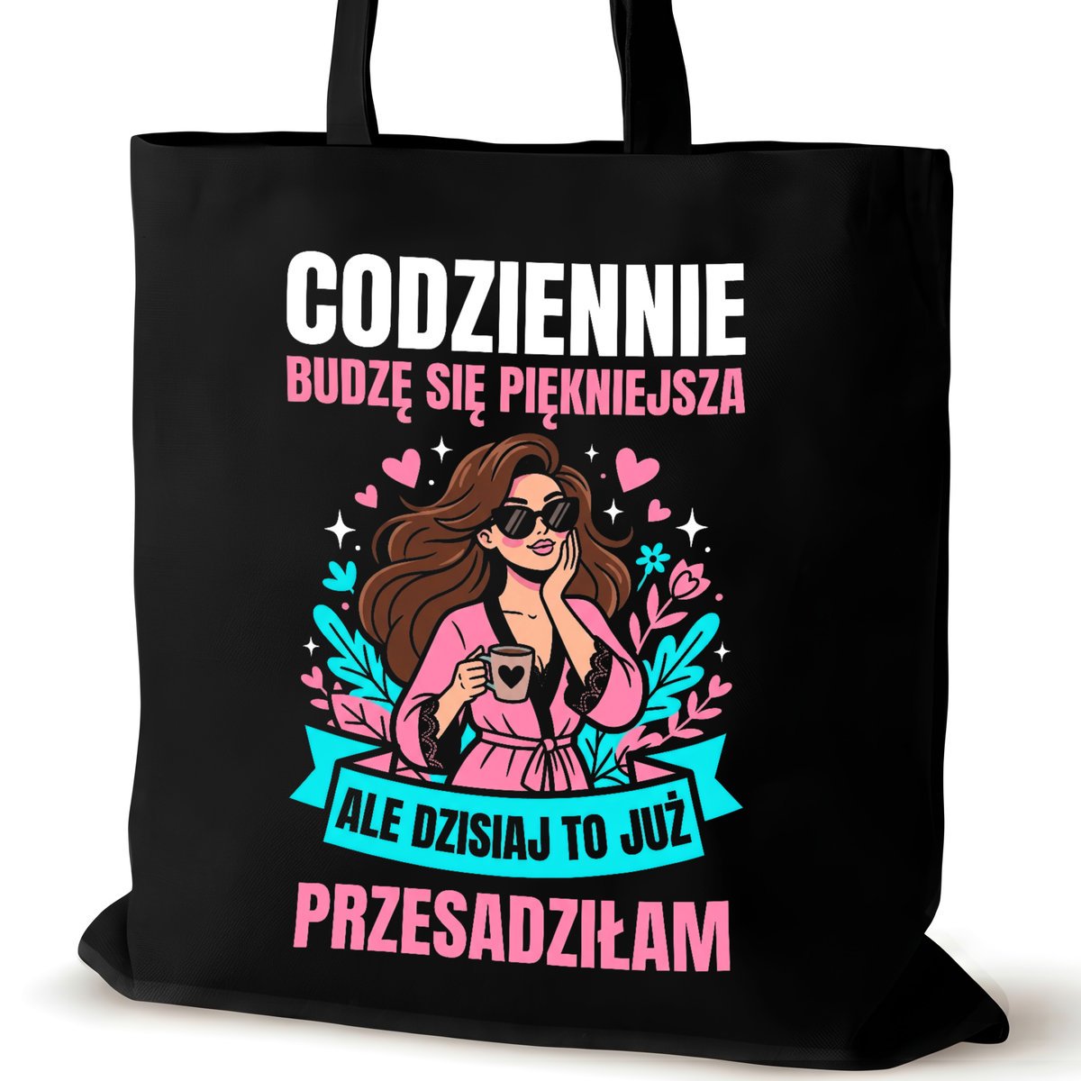 Torba bawełniana dla VIRAL na ramię czarna zakupowa napisem prezent