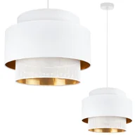 Lampy sufitowe - Lampa sufitowa wisząca Asti Trio biała glamour 1xE27 abażur okrągły siatka tkanina 40cm biały/złoty Light Home LH - miniaturka - grafika 1
