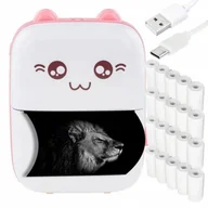 Drukarki kart i etykiet - DRUKUŚ MINI DRUKARKA TERMICZNA PRZENOŚNA RÓŻOWA + 21 ROLEK GRATIS - miniaturka - grafika 1
