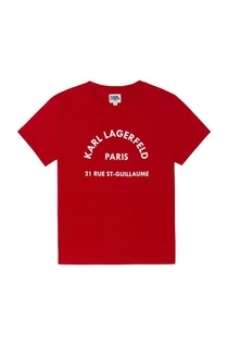 Koszulki dla dziewczynek - KARL LAGERFELD T-shirt bawełniany dziecięcy kolor czerwony z nadrukiem - grafika 1