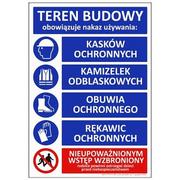 Tablice BHP - T005 PL - "Teren Budowy, obowiązuje nakaz używania:" na oznakowanym terenie, płyta wodoodporna 3mm, -20 do 90°C - 1000x700 mm. - miniaturka - grafika 1