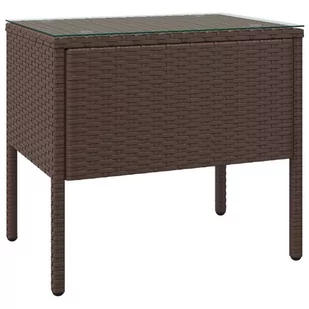 ﻿Stolik boczny, brąz, 53x37x48 cm, rattan PE i szkło hartowane - Stoliki dla dzieci - miniaturka - grafika 1
