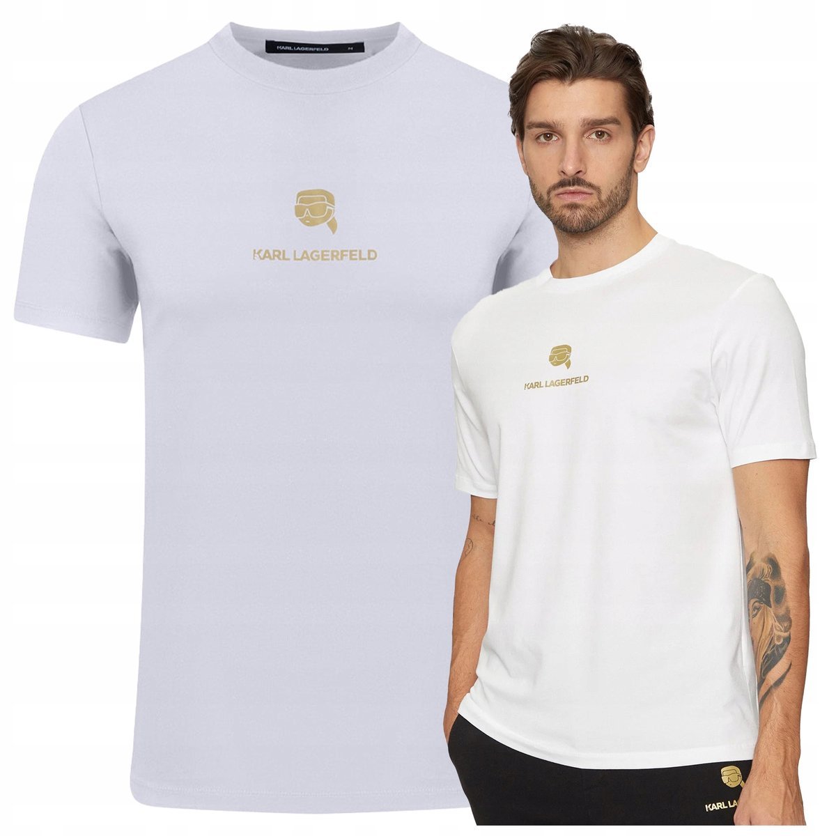 Karl Lagerfeld Biała Męska Koszulka Bawełniany Ładny T-shirt PREMIUM r.L