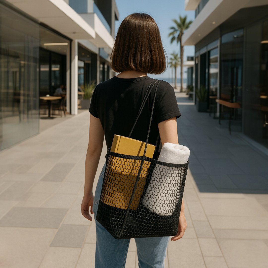 STYLOWA TORBA PLAŻOWA/MIEJSKA Z SIATKI DUŻA - TORBY PLAŻOWE PIKNIKOWE