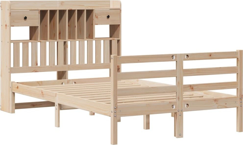 vidaXL Łóżko z litego drewna z półką bez materaca 135x190 cm drewno sosnowe
