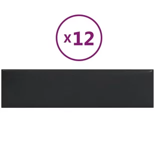 Lumarko Panele ścienne, 12 szt., czarne 60x15 cm sztuczna skóra 1,08 m² - Panele ścienne i boazeria - miniaturka - grafika 3