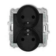 Gniazdka elektryczne - Karlik Gniazdo podwójne z uziemieniem z przesłoną torów ICON - czarny mat - miniaturka - grafika 1