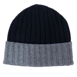 Ciemnogranatowo-szara czapka zimowa z domieszką kaszmiru CZ5 - Czapki damskie - miniaturka - grafika 1