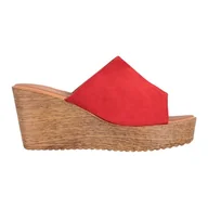 Klapki i japonki damskie - Renda Klapki Na Wysokiej Koturnie czerwone - ButyModne - miniaturka - grafika 1