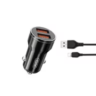 Ładowarki samochodowe - XO ŁAD SAM CC48 2x USB 2,4A CZARNA + KABEL LIGHTNING - miniaturka - grafika 1