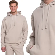 Bluzy męskie - BAWEŁNIANA DRESOWA BLUZA MĘSKA Z KAPTUREM PRĄŻKOWANA STRUKTURA MORAJ XL BEIGE - miniaturka - grafika 1