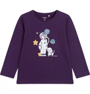 Bluzki dla dziewczynek - T-shirt z długim rękawem dla dziewczynki, z astronautą i kotem, fioletowy 3-8 lat - miniaturka - grafika 1