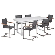 Meble ogrodowe - BELIANI Zestaw ogrodowy stół rozkładany i 6 krzeseł biało-szary aluminium stal nierdzewna meble ogrodowe nowoczesny - miniaturka - grafika 1
