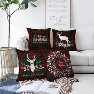 Pozostałe akcesoria świąteczne - Zestaw 4 świątecznych szenilowych poszewek na poduszki Minimalist Cushion Covers Tartan Merry Christmas, 55x55 cm - miniaturka - grafika 1