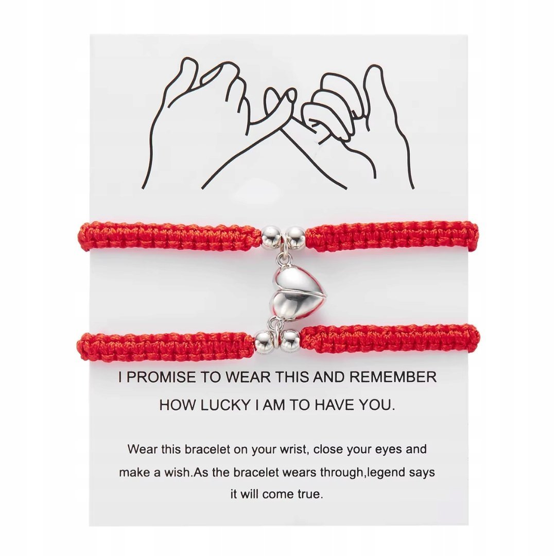 Bransoletki Przyjaźni z Sercem Czerwone z Elementem Srebrnym Zestaw 2szt