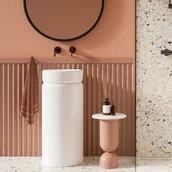 Umywalki - Massi Umywalka z konglomeratu wolnostojąca okrągła biała błyszcząca 85 x 40 cm RONA White GLOW bez przelewu - miniaturka - grafika 1