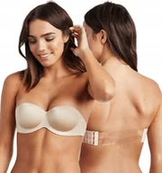 Biustonosze - Bardotka Stanik Biustonosz Gładki Pushup Bezszwowy Z Wymiennym Tyłem Paski - miniaturka - grafika 1