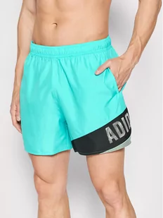 Adidas Szorty kąpielowe Wording HA0409 Zielony Regular Fit - Kąpielówki męskie - miniaturka - grafika 1