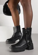 Botki damskie - Czarne Botki Vices z Ozdobną Tasiemką Rivavie - miniaturka - grafika 1