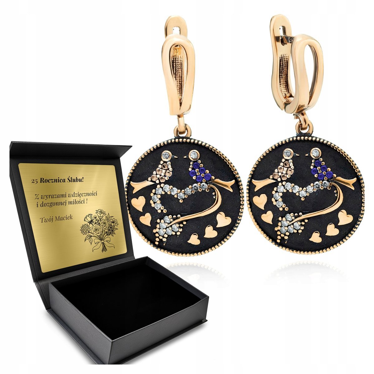 Kolczyki Srebrne 925 Cyrkonie Biżuteria Miłości Dla Kobiety + Grawer