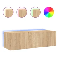 Szafki RTV - vidaXL Ścienna szafka pod telewizor z oświetleniem LED dąb sonoma 100x35x31 cm - miniaturka - grafika 1