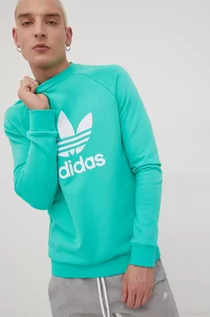 Bluzy męskie - Adidas Originals Originals bluza bawełniana Adicolor męska kolor zielony z nadrukiem - grafika 1