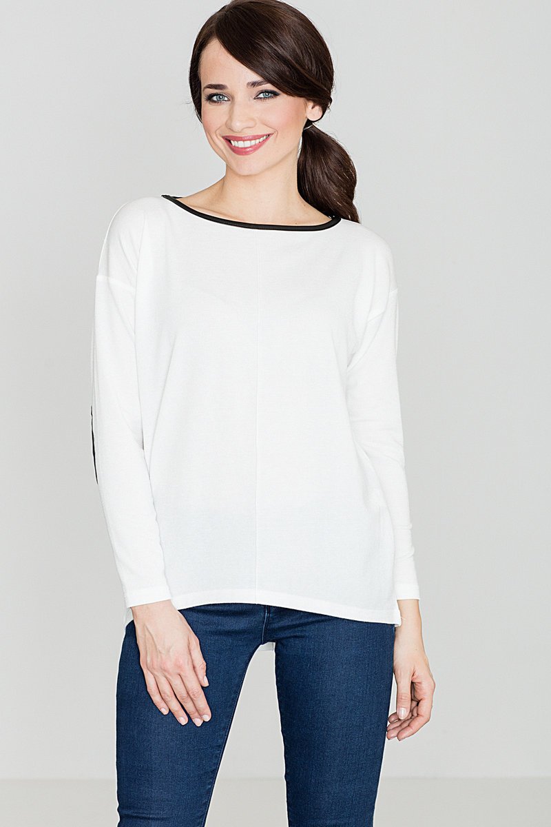 Sweter z długim rękawem z łatami - Ecru K118 rozmiar M