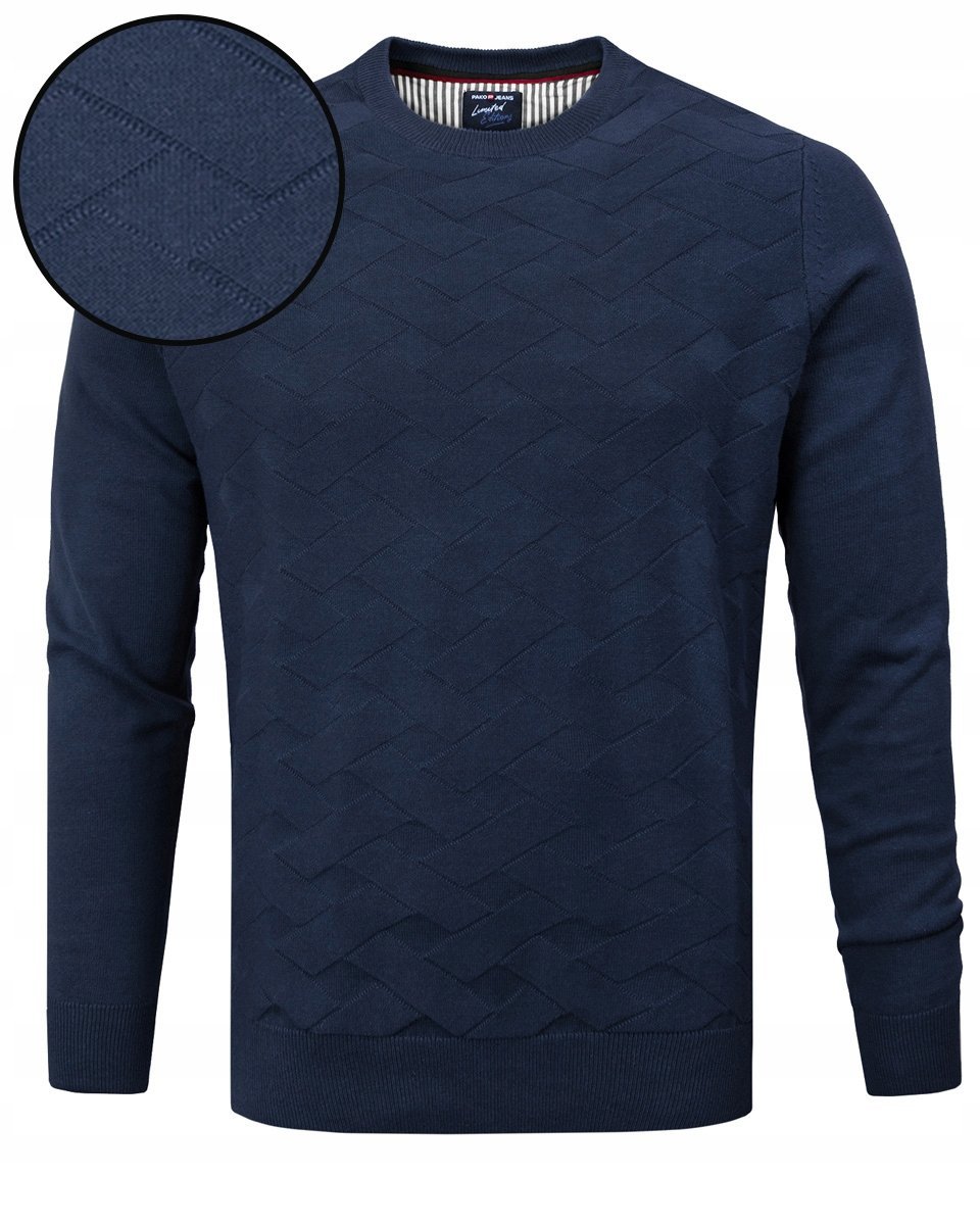 Elegancki SWETER Męski Klasyczny GRANATOWY Bawełniany L Pako Jeans