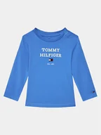 Bluzki damskie - Tommy Hilfiger Bluzka Logo KN0KN01760 Niebieski Regular Fit - miniaturka - grafika 1