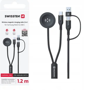 Swissten Wireless 2in1 Charging Cable for Samsung Galaxy Watch / 2x USB-C / USB 1.2m - Kable komputerowe i do monitorów - miniaturka - grafika 1