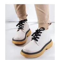 Botki damskie - Beżowe botki typu glany Redelek - Solea beżowy - ButyModne - miniaturka - grafika 1