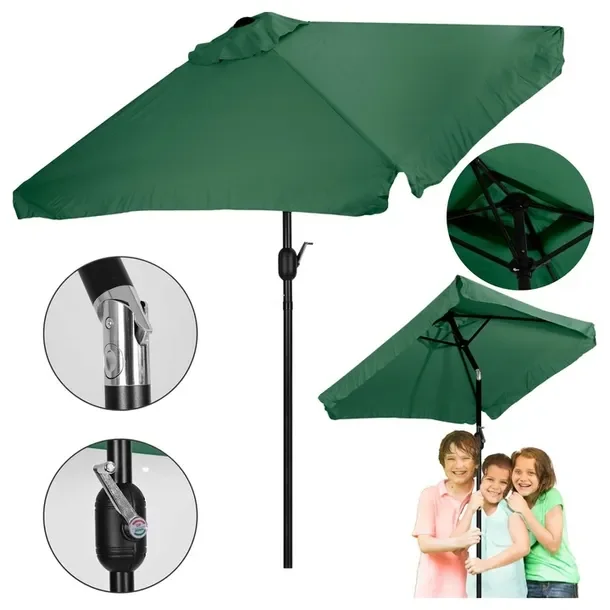 Parasol Ogrodowy Duży 2 x 1,4m Prostokątny Skośny Łamany Z Korbą Zielony