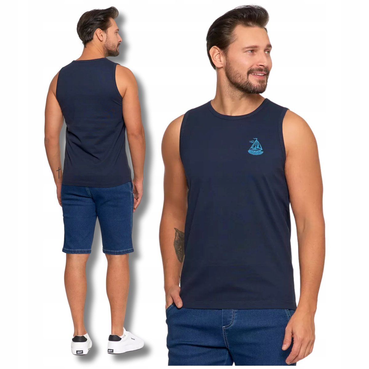 TANK-TOP Męski Koszulka Bez Rękawów Bokserka z Małym Nadrukiem MORAJ XXL